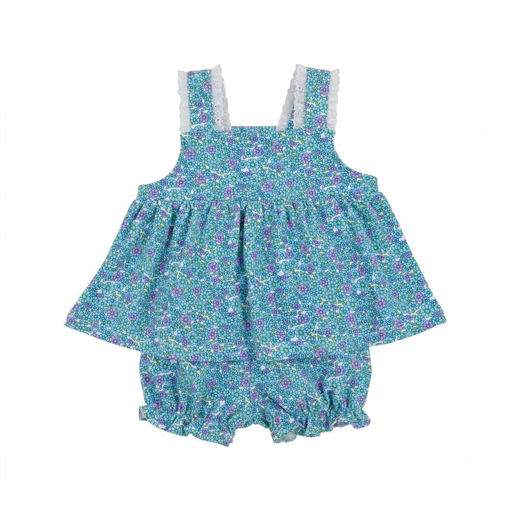 NEW THE BEAUFORT BONNET COMPANY girls' fitzroy floral babs bloomer set in blue
